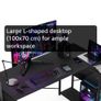 L Shaped Gaming Desk, 100x70 cm Computer Desk with Storage Bag, Office Desk Small Writing Table with Large Reversible Storage Shelves, Workstation for Study Play Work Home Office, Black Image 4