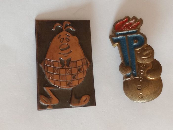 Vintage Metal Advertising Pins x 2