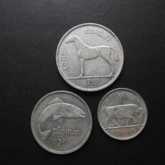 1939 Irish Republic. Set of 3 Silver Coins: Half Crown&Florin&Shilling