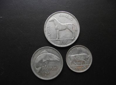 1939 Irish Republic. Set of 3 Silver Coins: Half Crown&Florin&Shilling