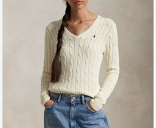 Polo Ralph Lauren Cream Cable-Knit V-Neck Sweater