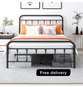 Double Bed Frame with Headboard and Storage Under Bed