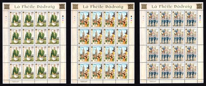 2003 Ireland St Patrick's Day (41c St. Patrick, 50c Cathedral & 57c Parade) Commemorative Stamps Sheetlet Plate 1B1B1B1B Mint Never Hinged (MNH).