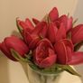 Faux pink  tulip posy in glass vase Image 2