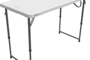 4 x 2 ft (122 x 61 cm) Rectangular Light Commercial Fold-in-Half Folding Table with 3 Adjustable Heights of 24/29/36 inch (FREE PIATAGE)