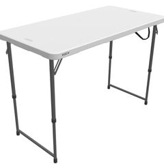 4 x 2 ft (122 x 61 cm) Rectangular Light Commercial Fold-in-Half Folding Table with 3 Adjustable Heights of 24/29/36 inch (FREE PIATAGE)