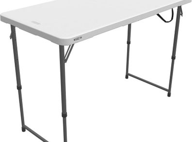 4 x 2 ft (122 x 61 cm) Rectangular Light Commercial Fold-in-Half Folding Table with 3 Adjustable Heights of 24/29/36 inch (FREE PIATAGE)