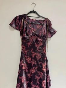 Vintage Style Velvet Mini Dress Purple Floral Y2K M 38 10