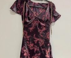 Vintage Style Velvet Mini Dress Purple Floral Y2K M 38 10