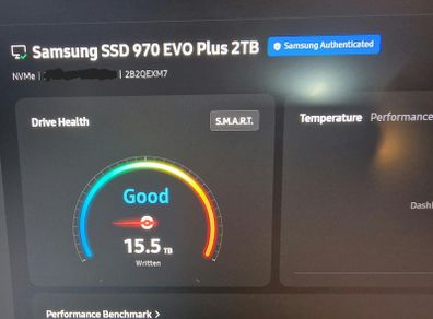 Samsung 970 EVO Plus 2TB NVMe 1.3% life used