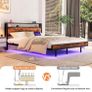Floating Bed Frame King Size with Charging Station and LED Lights, Wood Headboard with Storage Shelves Image 4