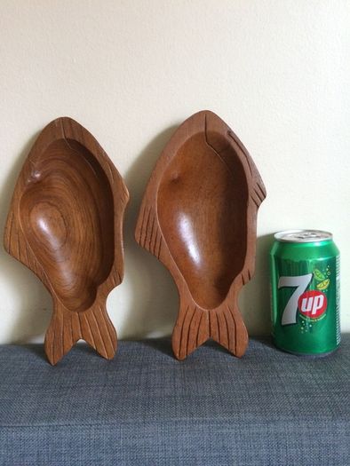 Hand carved fish shaped teak wood bowls