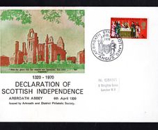 1970 Great Britain Cover Celebrating Declaration of Scottish Independence 1320-1970 showing picture of Arbroath Abbey sting 5d Declaration of Arboath commentative stamp