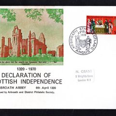 1970 Great Britain Cover Celebrating Declaration of Scottish Independence 1320-1970 showing picture of Arbroath Abbey sting 5d Declaration of Arboath commentative stamp