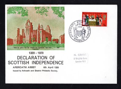 1970 Great Britain Cover Celebrating Declaration of Scottish Independence 1320-1970 showing picture of Arbroath Abbey sting 5d Declaration of Arboath commentative stamp