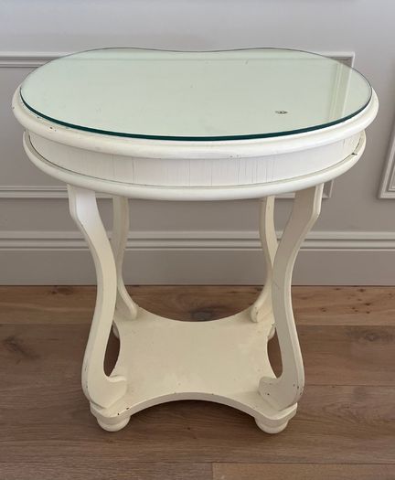 Cream Side Table with Glass Top