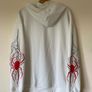 Spider Web Printed Hoodie With Drop Shoulder Design,  White and Red Image 4