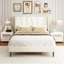 Double Bed Frame with Headboard, Velvet Geometric Tufted Upholstered Platform Bed Frames, Contemporary Mattress Foundation, No Box Spring Needed, Noise Free, Easy Assembly, Beige Image 8