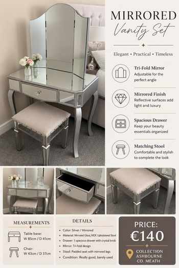Glass Vanity Table and Chair