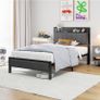 Single Bed Frame with Storage Headboard Shelf, No Box Spring Needed 3ft Upholstered Bed Frame with Heavy Duty Metal Slats, Easy Assembly,Gray, for Small Bedroom, Dorm, Guest Room Image 9