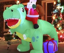 6 FT Long Santa Ride on Dinosaur Inflatable with Build-in LEDs Blow Up Inflatables for Xmas Party Indoor, Outdoor, Yard, Garden, Lawn Winter Decor (FREE POSTAGE)