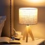 EDISHINE 36cm Wood Bedside Table Lamp, Tripod Desk Lamp with Beige Linen Lampshade Image 2