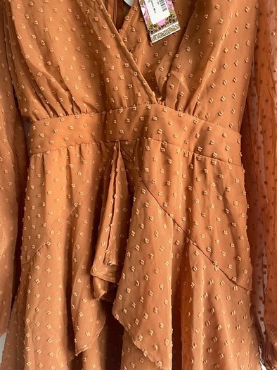 Boohoo Ruffle hem caramel colour chiffon mini dress size 12