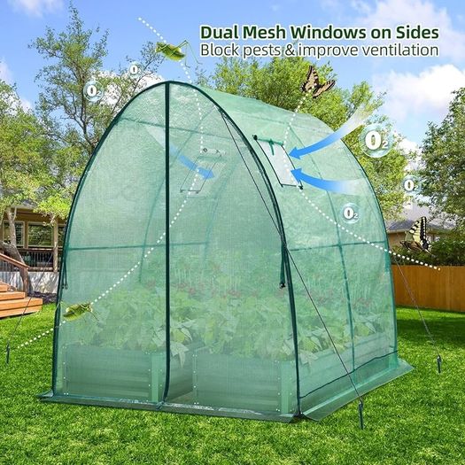NEW SALE | Portable Tunnel Greenhouse Outdoor: Heavy Duty Walk in Green House with Mesh Windows Durable Plastic PE Cover for Outside, 1.8x1.8x2m, White