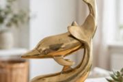 vintage brass dolphins 27cm tall large double dolphins statue 70s coastal ornament mid century