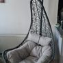 egg chair, original outdoor grey cushion. Including extra cushions & throw. Used indoors. Will include large and small cushion and fake throw Image 3