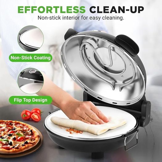 Electric Indoor Pizza Oven, 30cm Countertop Cooker, Black Temp Control, Viewing Window, Non-Stick Stone, Heats to 425C, Easy Clean Pizza Maker for Home