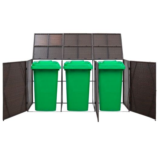 Triple Wheelie Bin Shed Brown 229x78x120 cm Poly Rattan