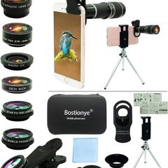 Cell Phone Camera Lens Kit,11 in 1 Universal 20x Telephoto Lens,0.63Wide Angle+15X Macro+198 Degree Fisheye+2X Telephoto+Kaleidoscope+CPL/Starlight/Eyemask/Tripod,for Most iPhone Smartphone (FREE POSTAGE)