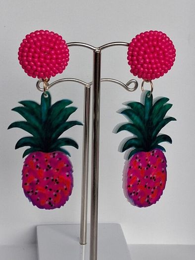 Tropical Hot Pink Seed Bead & Resin Earrings