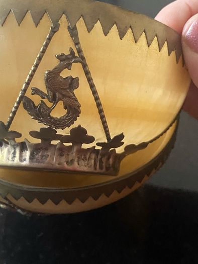 Pair of  beautiful Minnie Peters polished stone and  gilt metal matching dishes