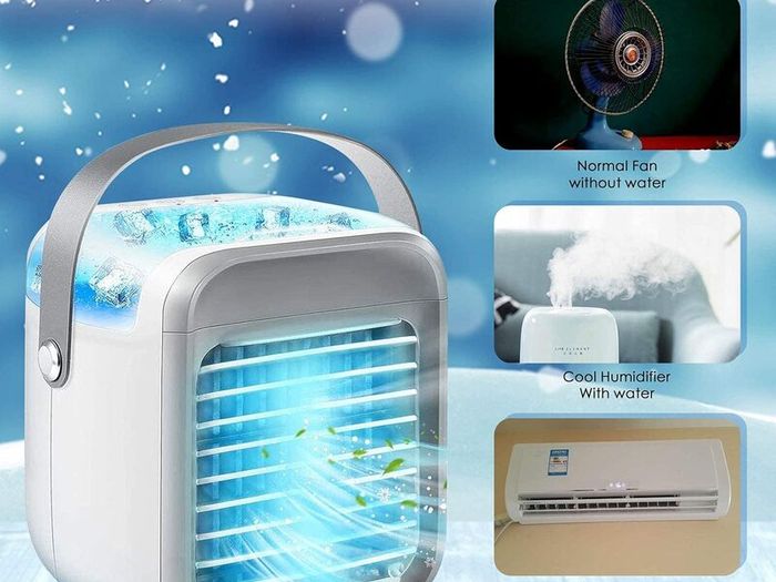Portable Air Cooler, Personal Mini Air Conditioner, 3 in 1 Mini Evaporative Conditioner with Handle / 7 LED Light/Humidifier/Purifier/ 3 Speeds Desktop Cooling Fan for Home, Office and Bedroom