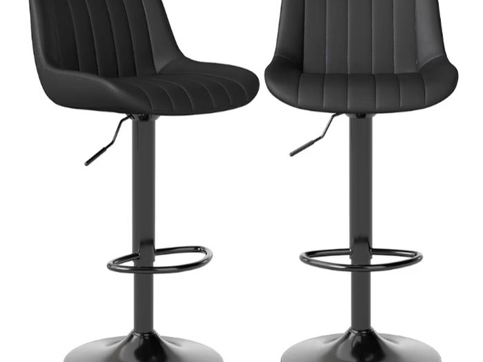 Bar Stools Set of 2, Swivel Counter Height Barstools with Back, Adjustable PU Leather Bar Chairs, Modern Armless Kitchen Island Stool, Black