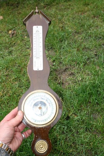 Vintage 1940s open escapement aneroid barometer Western Germany 19"