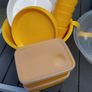 Pristine Vintage 70s Style Picnic Set  Yellow Space-Age Carrier & Plaid Blanket Image 10