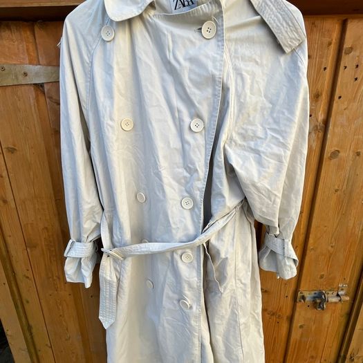 Zara Women's beige neutral long midi maxi Trench Coat belt / Size S oversized