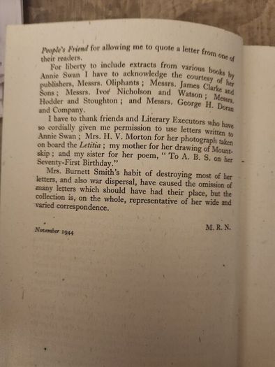 The Letters Of Annie S. Swan. Second Edition 1946 Hardback In Good Condition.