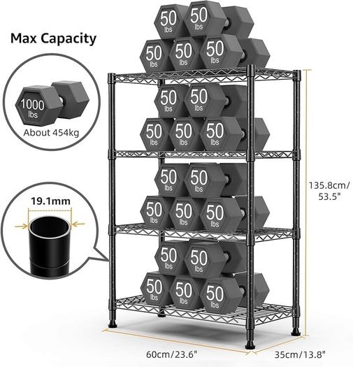 1000 lbs Storage Shelving Steel Heavy Duty 4-Tier Utility Shelving Unit Steel Organizer Wire Rack for Home,Kitchen,Office,Black 35 x 60 x 135.8 cm