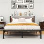 King Size Bed Frame with Headboard,Metal Bed 150x200 cm,Brown No Box Spring Needed,Steel Slats Mattress Foundation Square Pipe Design Noise Free Black+Brown Image 8