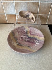 African Soapstone Hand carved 10.5" Bowl & 7.5" long Swan shaped soapstone