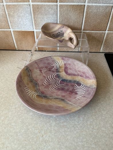 African Soapstone Hand carved 10.5" Bowl & 7.5" long Swan shaped soapstone