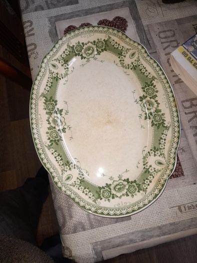 Rare Antique Green and White Serving Platter by F & Sons Ltd, from around 1900s, postage available on all my items or collection