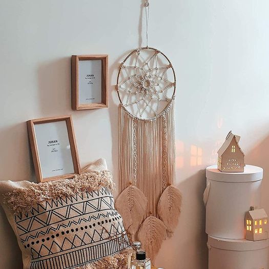 Boho Dream Catchers for Bedroom-Macrame Woven Wall Hanging Handmade Dreamcatcher with Tassel Decoration Bedroom Decor Ornament Craft,Beige (FREE SHIPPING)