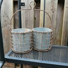 Zinc flower pots in holder