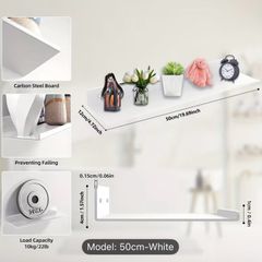 2 White Metal Floating Shelves (50x12cm)