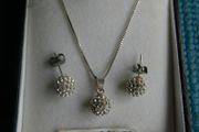 925 Sterling Silver Shamballa Style Crystal Disco Ball Earrings Pendant + Necklace Set